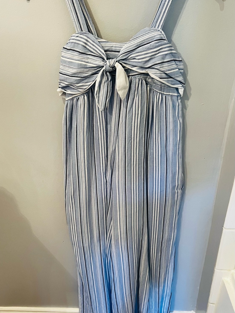 Striped Blue and White Tie-Front Maxi jumper